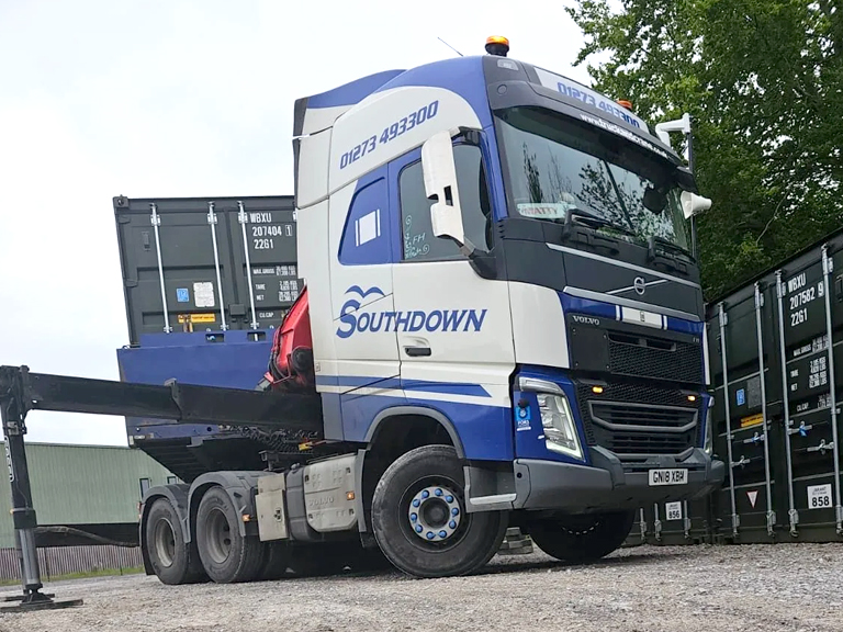 Southdown Truck and Crane Hire hauling empty 20 ft ISOs